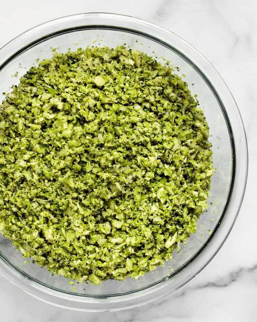 Riced broccoli in a bowl