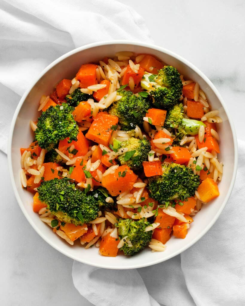 Orzo with Roasted Butternut Squash and Broccoli 
