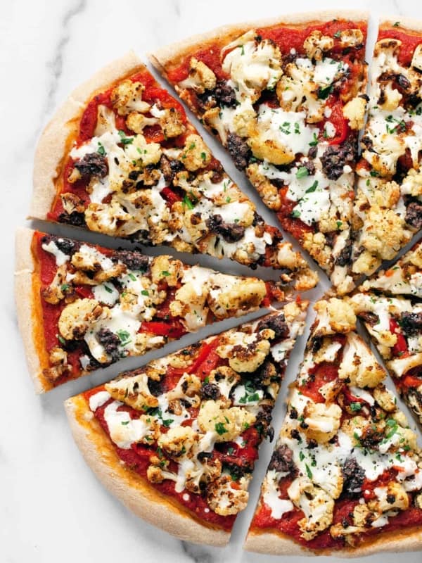 Roasted Cauliflower Olive Tapenade Pizza