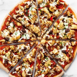 Roasted Cauliflower Olive Tapenade Pizza