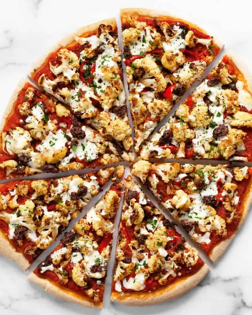 Roasted Cauliflower Olive Tapenade Pizza