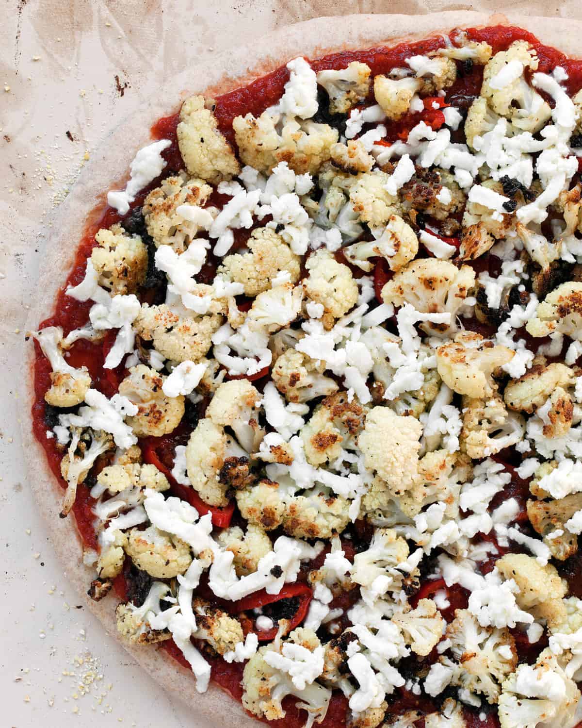 Roasted Cauliflower Olive Tapenade Pizza Last Ingredient