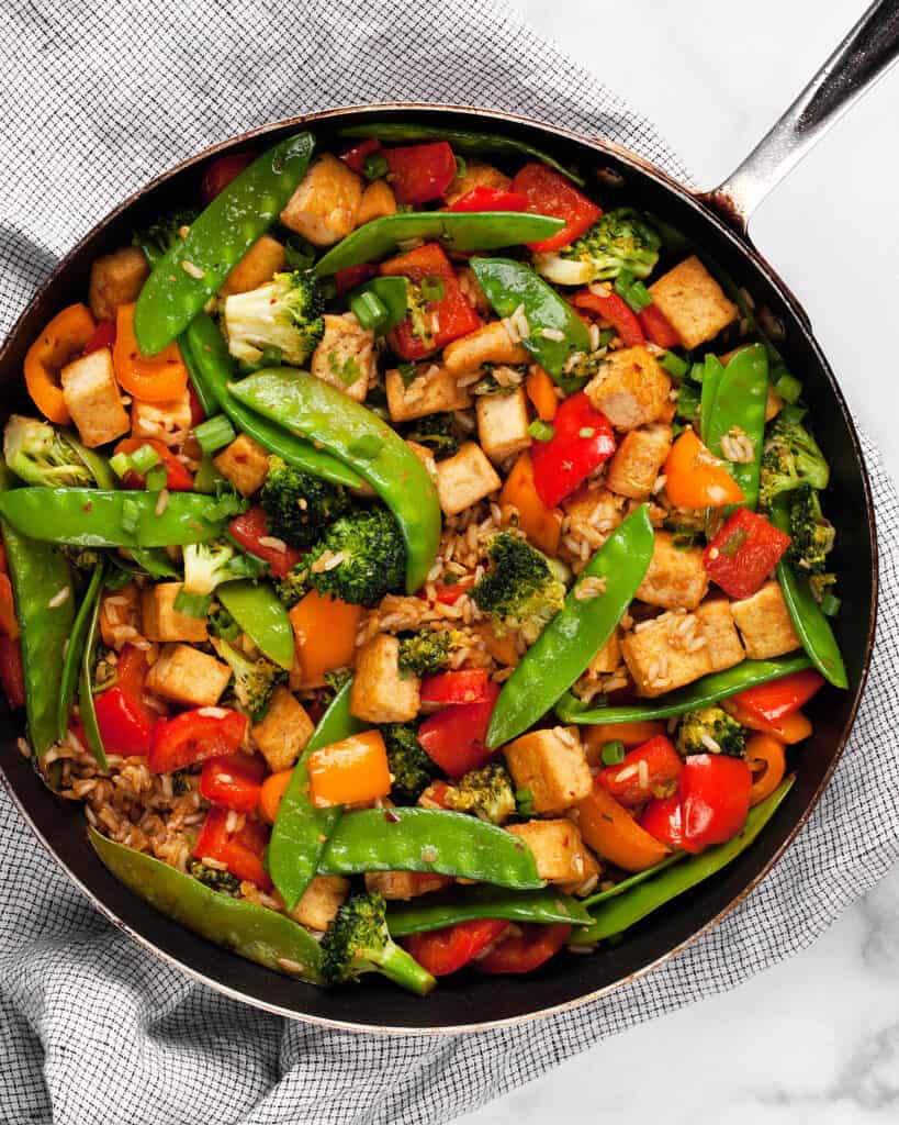 Veggie Tofu Stir-Fry with Peppers, Snow Peas and Broccoli