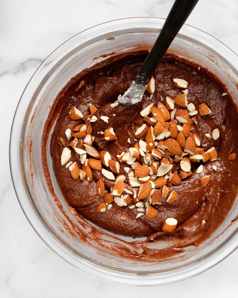 Stirring nuts into brownie batter