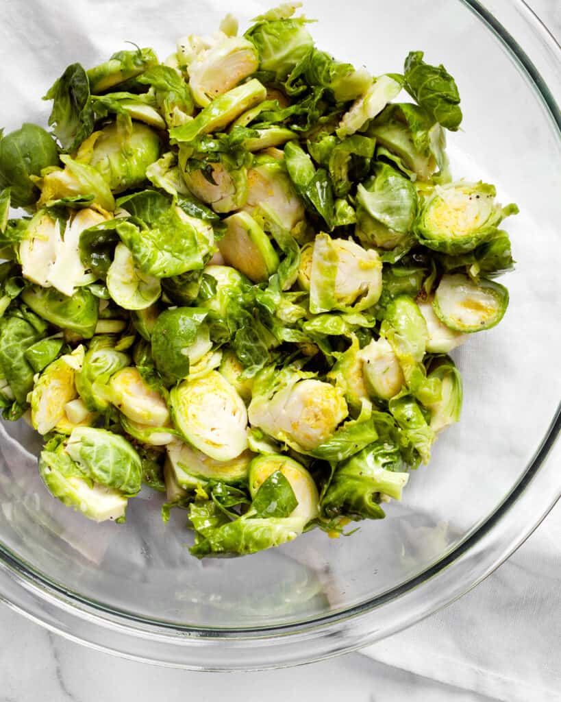 Sliced brussels sprouts in a bowl