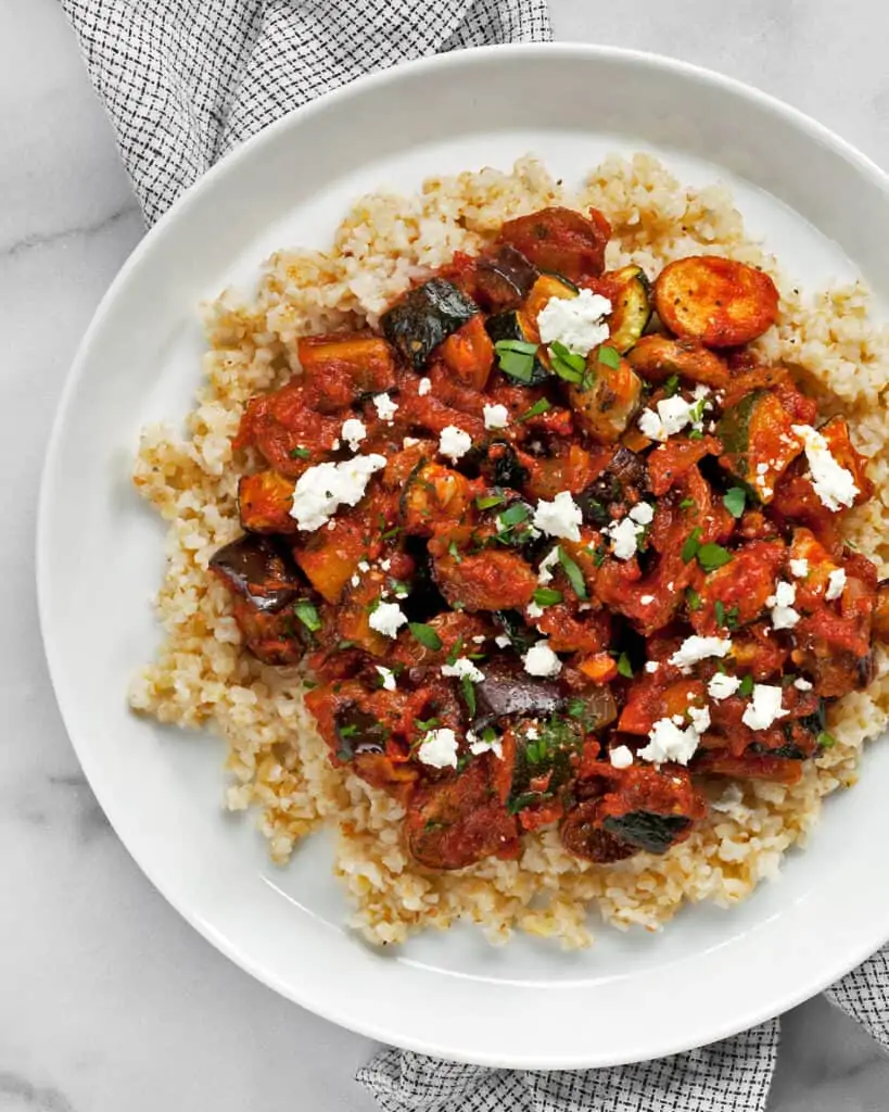 Roasted Eggplant Zucchini Tomato Stew