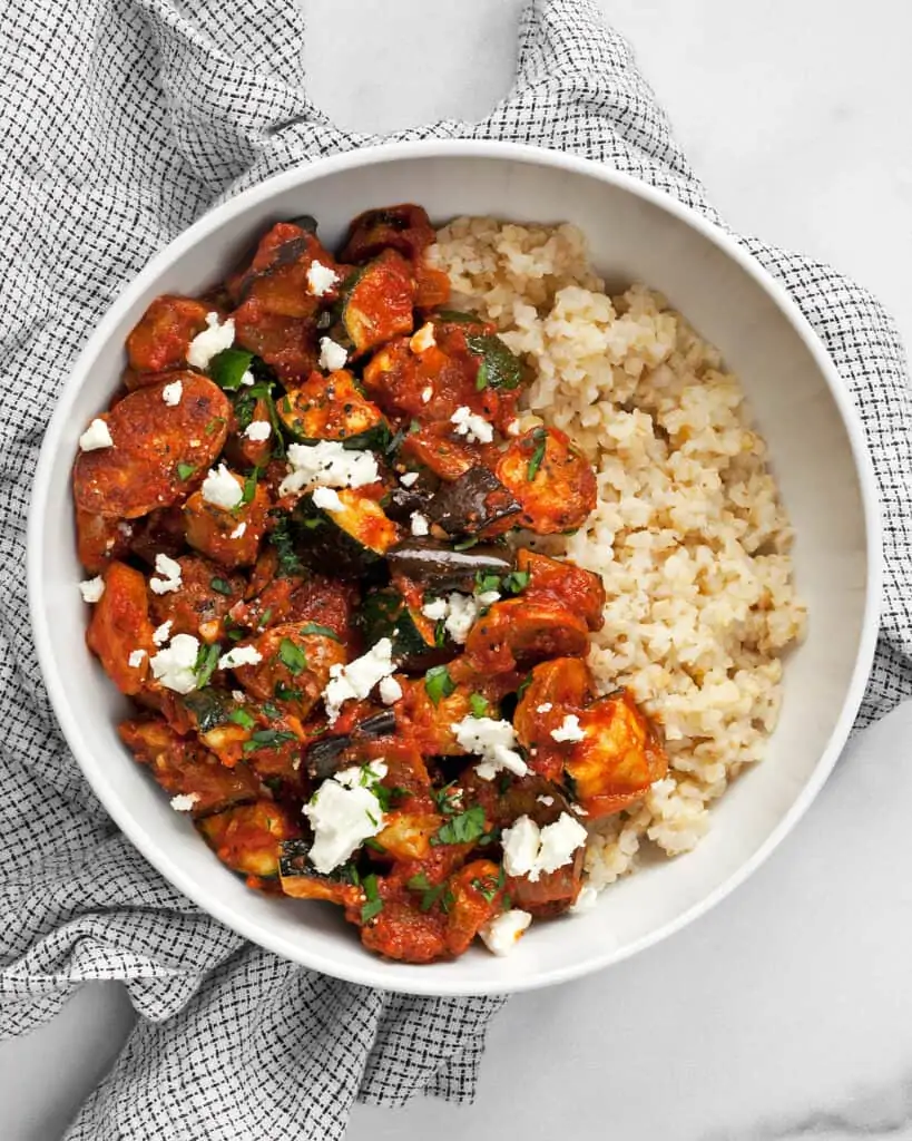 Roasted Eggplant Zucchini Tomato Stew