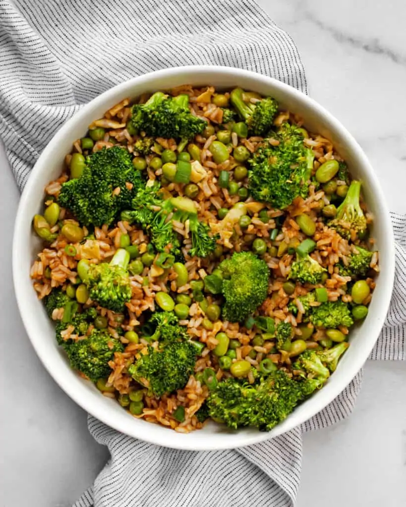Fried Rice with Broccoli, Edamame and Peas