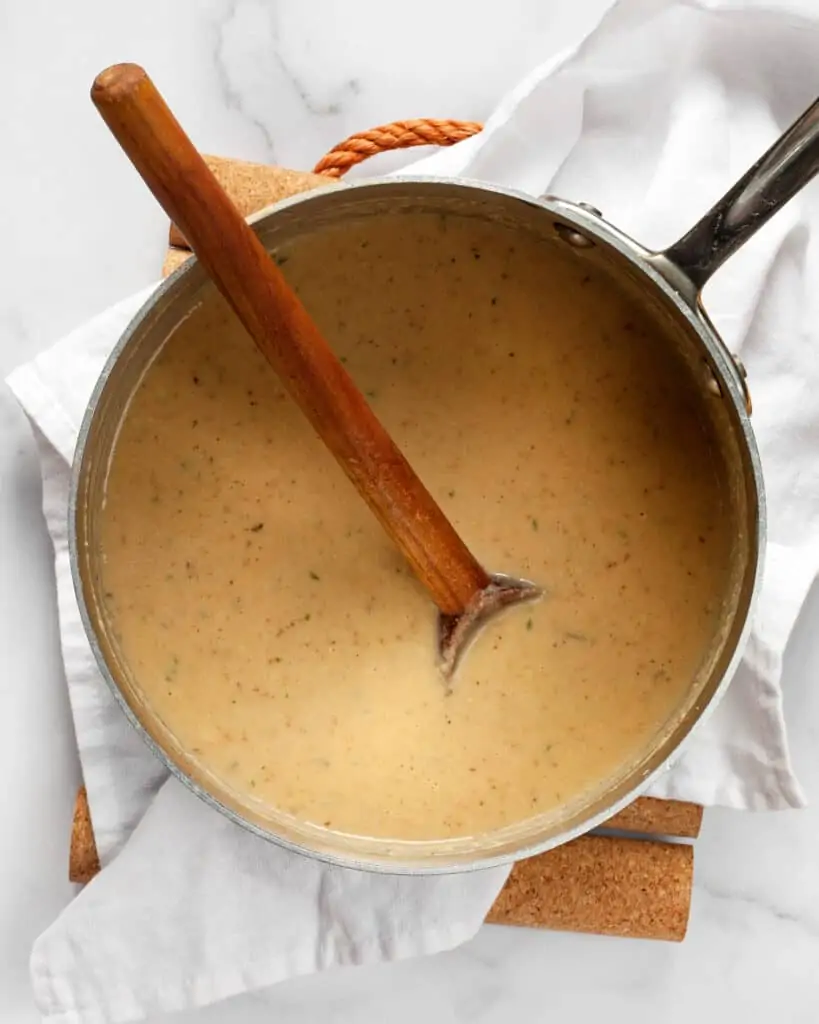 Pureed cauliflower soup in a saucepan