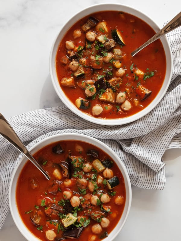 Two bowl of eggplant stew.