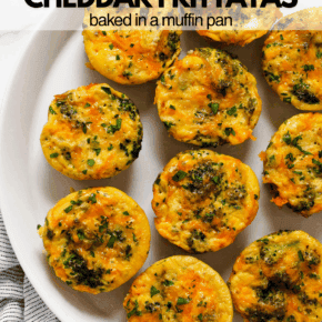 Broccoli cheddar frittatas on a plate.