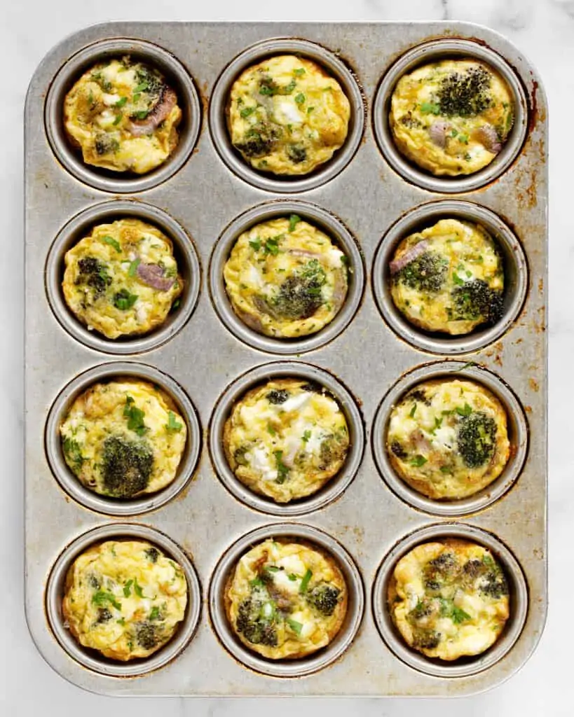 Broccoli Red Onion Frittatas in a Muffin Pan
