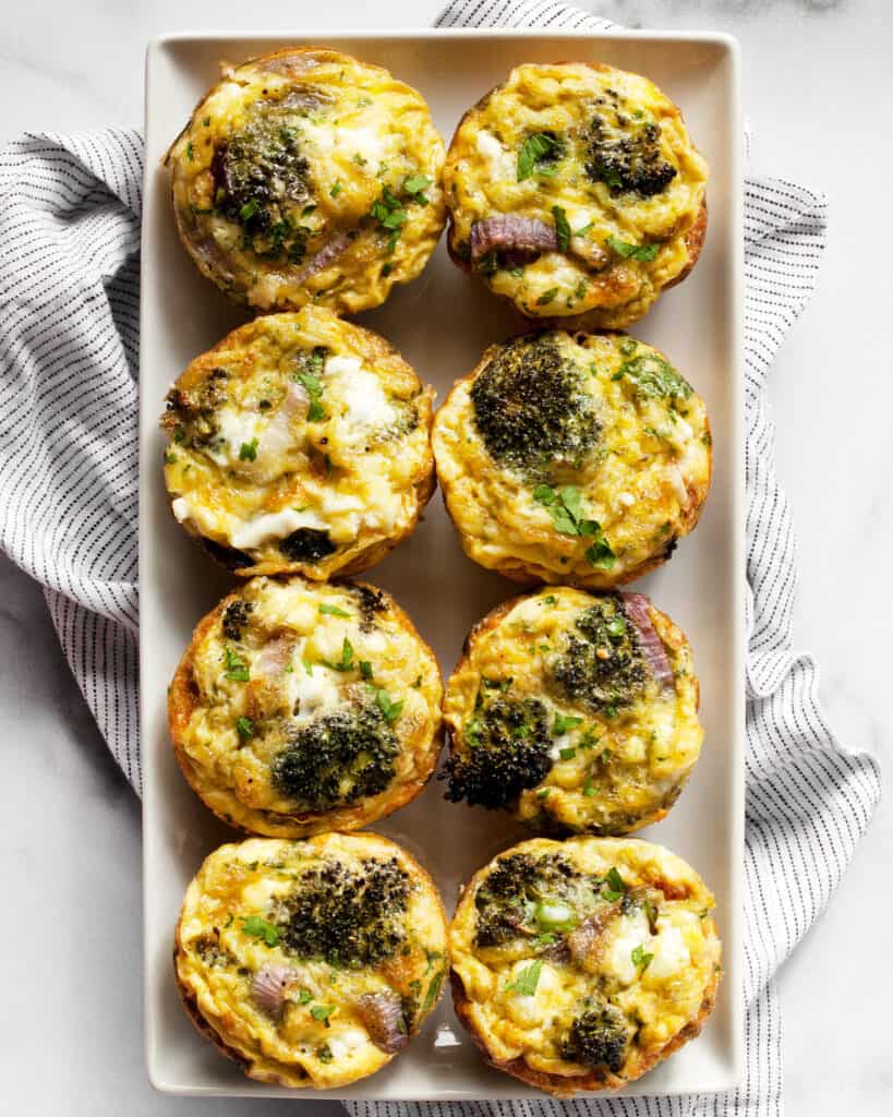 Mini frittatas with roasted broccoli and red onions 