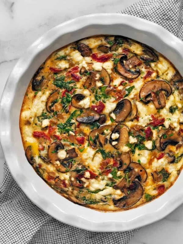 Mushroom Pepper Feta Crustless Quiche