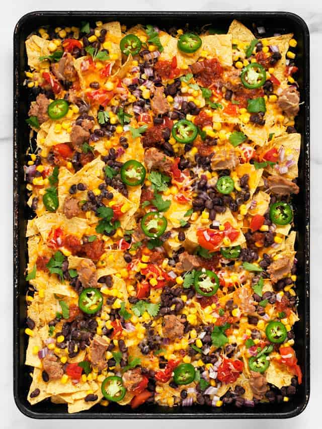 Vegetarian sheet pan nachos last ingredient