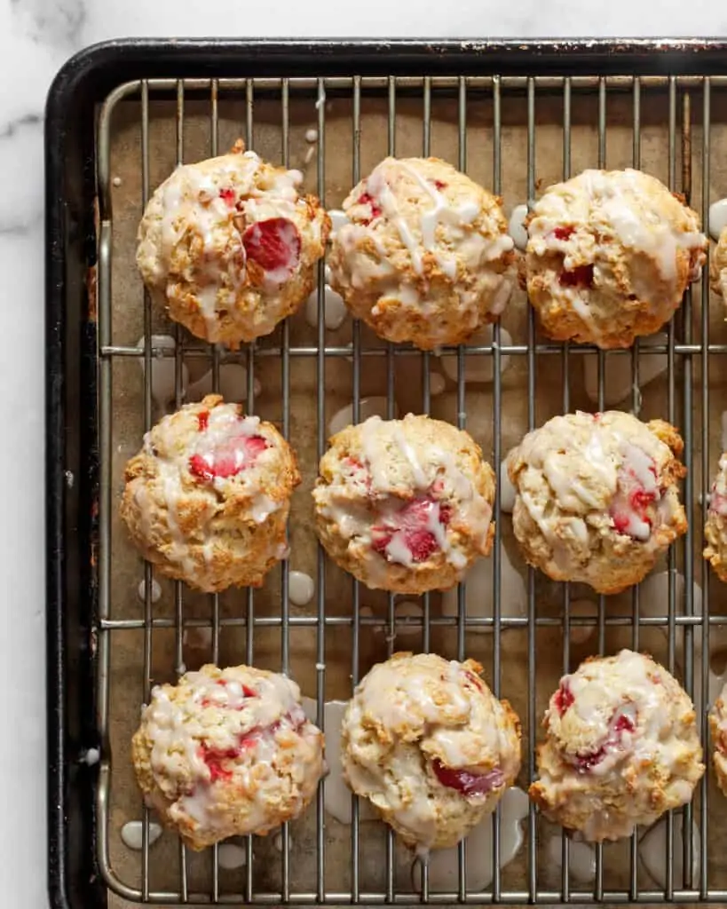 Strawberry Almond Scones on a Wire Rack