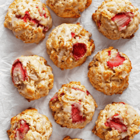 Rows of strawberry scones.