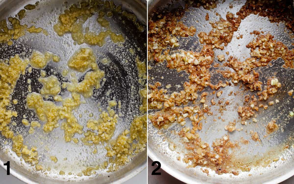 Saute the breadcrumbs in the skillet. Then stir in the garlic, red pepper flakes, salt and pepper.