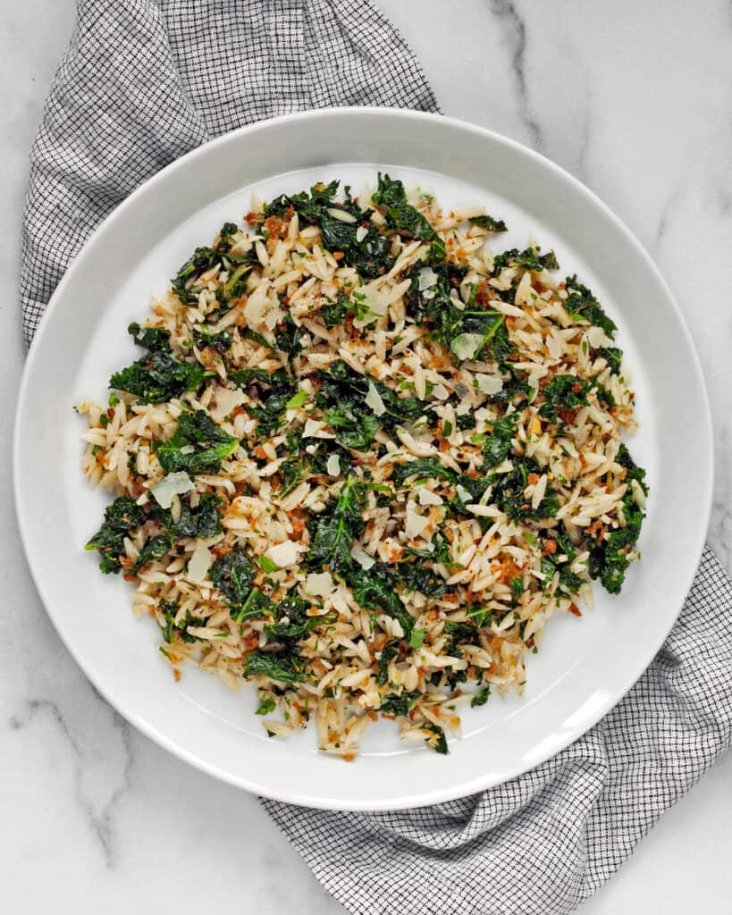 Lemon Kale Orzo with Garlic & Breadcrumbs