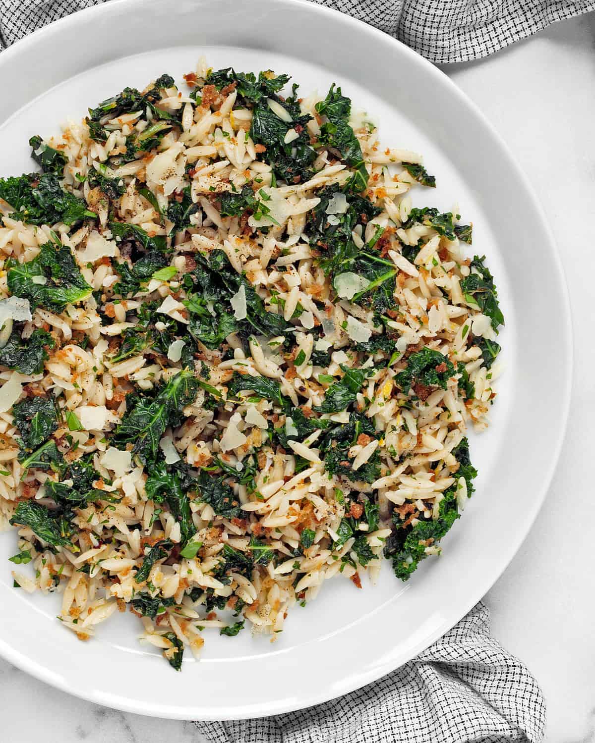 Lemon Kale Orzo with Garlic & Breadcrumbs