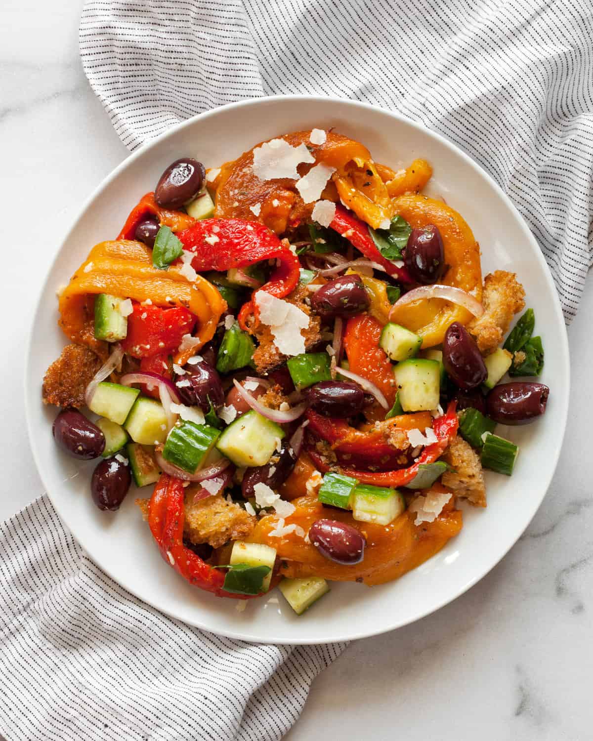 Roasted pepper salad on a plate.