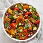 Roasted bell pepper salad in a bowl.