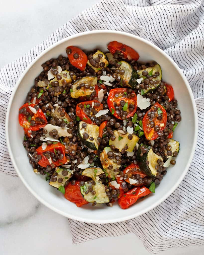 Roasted Zucchini Tomato Lentil Salad