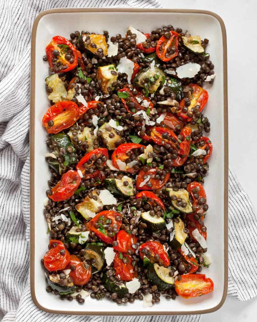 Roasted Zucchini Tomato Lentil Salad