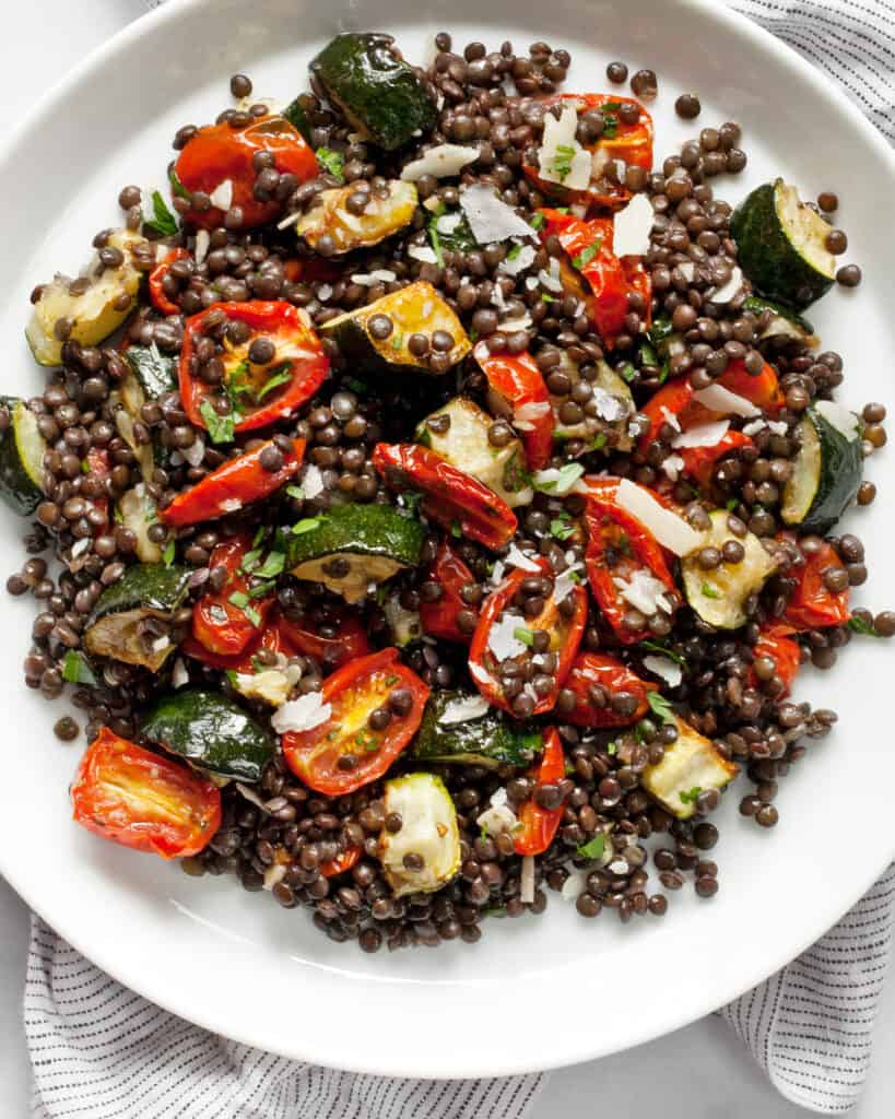 Roasted Zucchini Tomato Lentil Salad