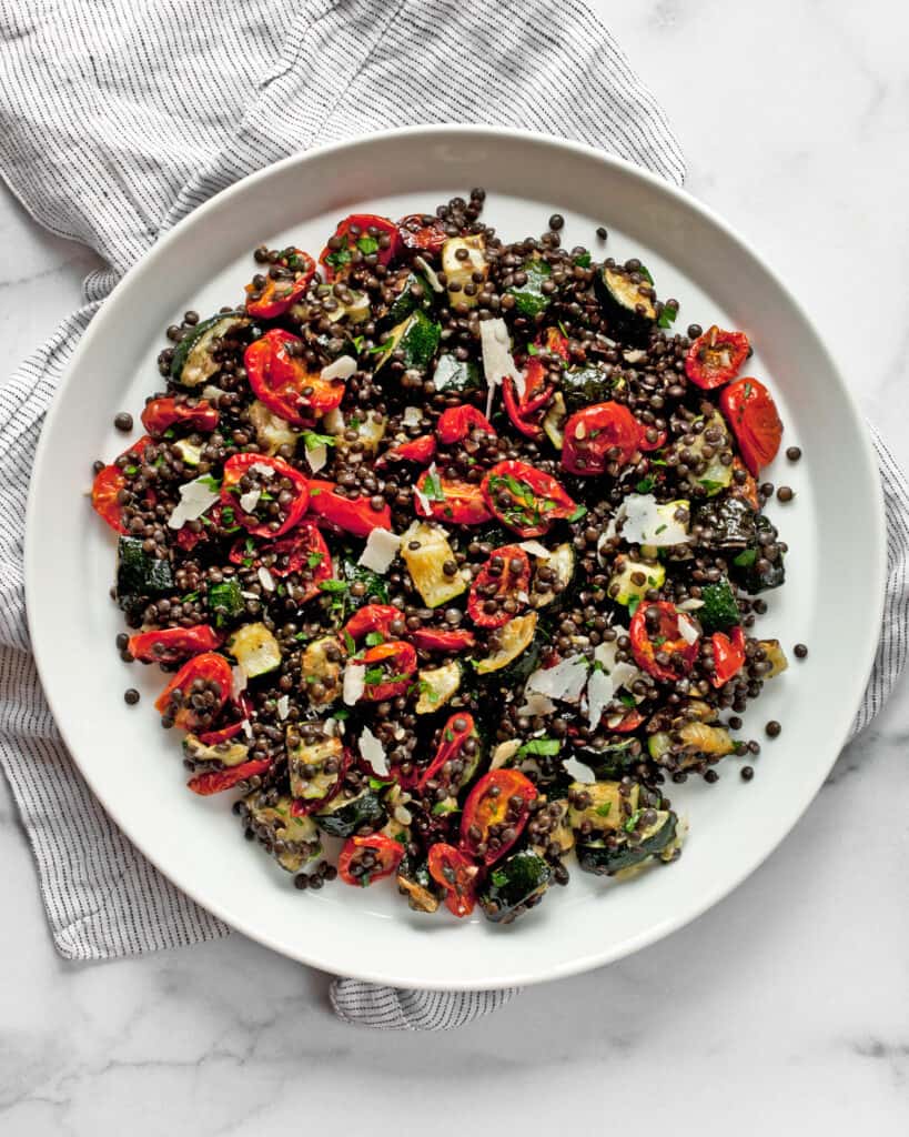 Roasted Zucchini Tomato Lentil Salad