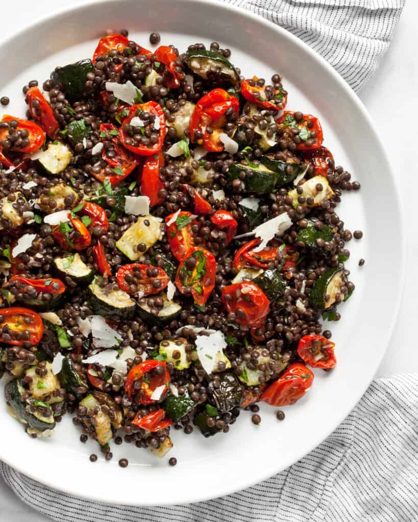 Roasted Zucchini Tomato Lentil Salad