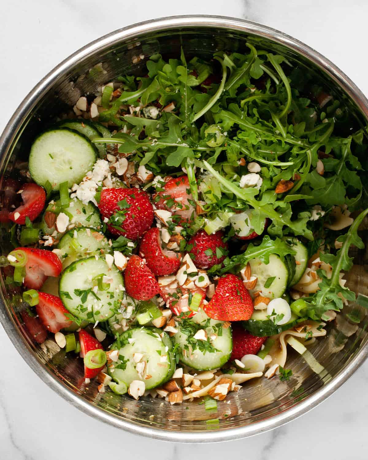 Strawberry Cucumber Pasta Salad Last Ingredient