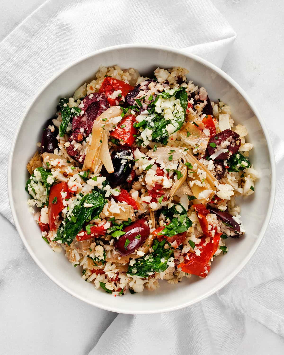 Tomato Olive Artichoke Cauliflower Rice Last Ingredient