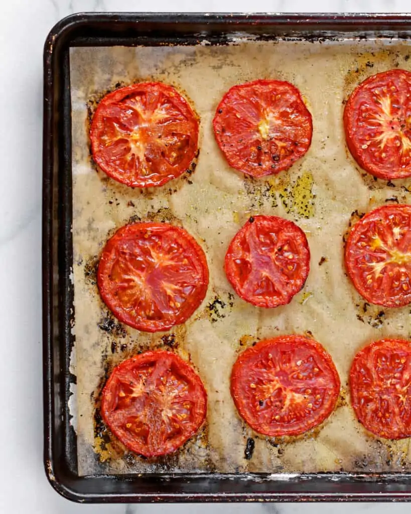 Roasted tomatoes ona sheet pan