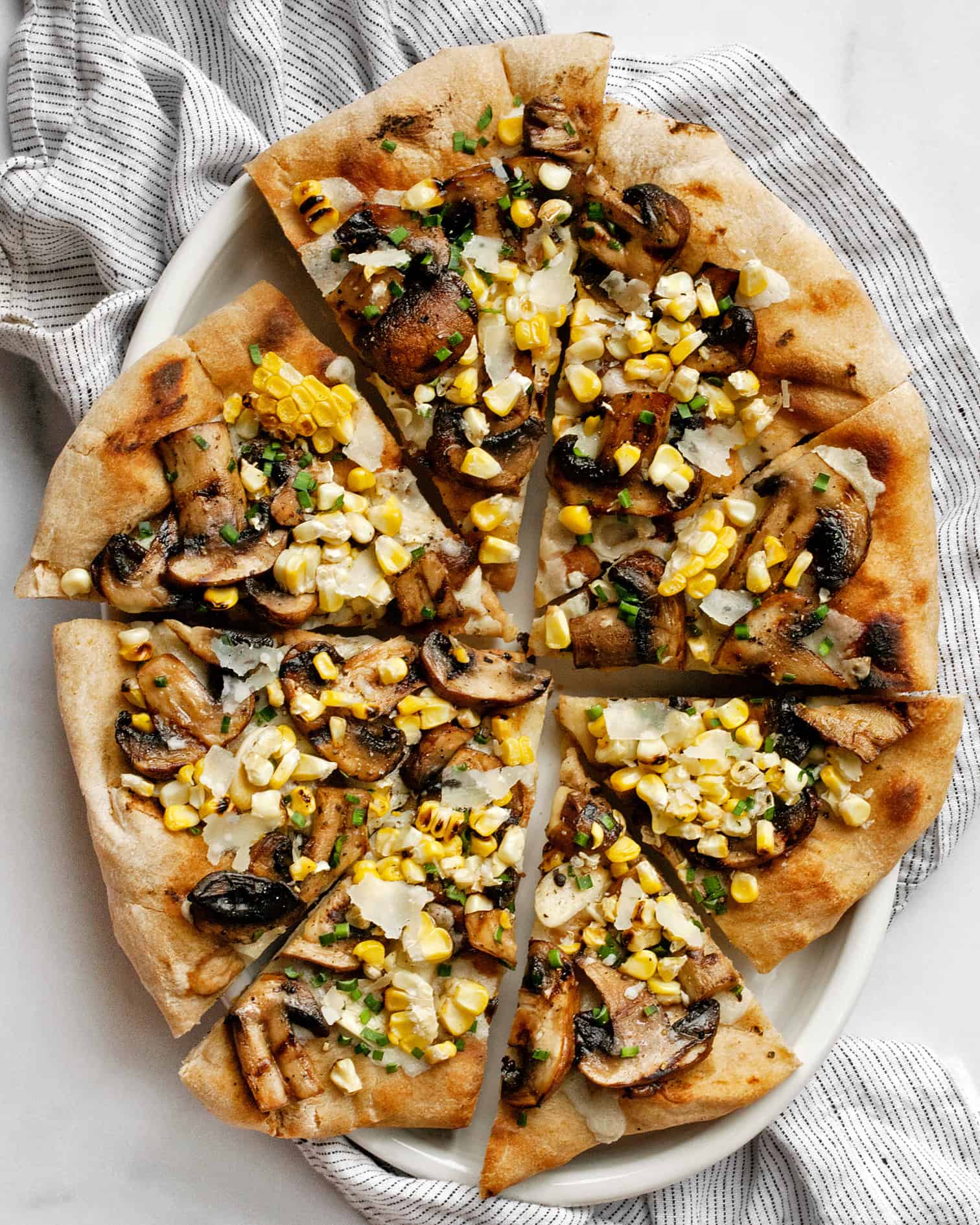 Grilled Mushroom Corn Pizza with Balsamic Mushrooms Last Ingredient
