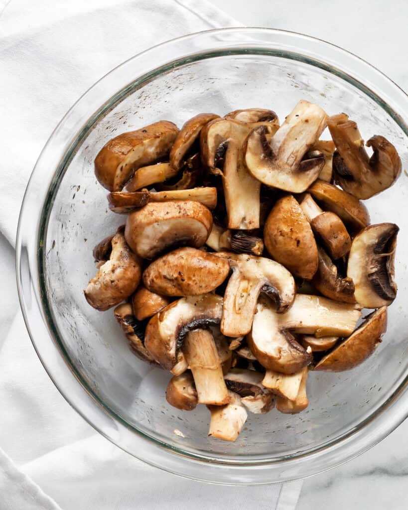 Marinating balsamic mushrooms