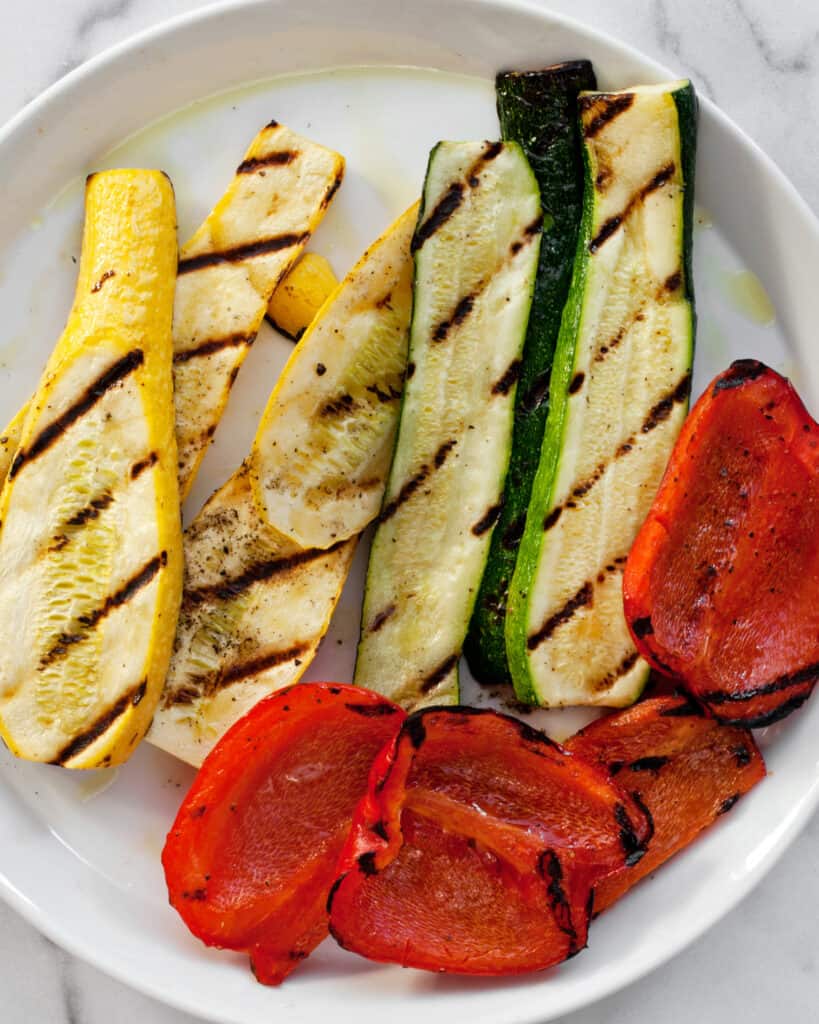 Grilled zucchini, squash and peppers