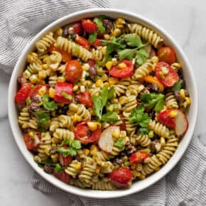 Southwest pasta salad in a bowl.