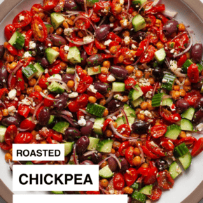 Greek chickpea salad on a large platter.