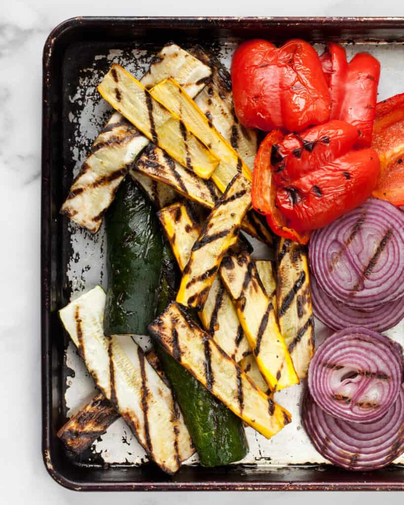 Grilled vegetables on sheet pan