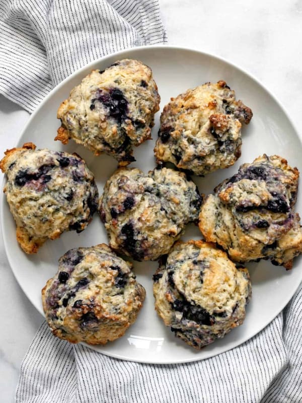 Plate of lemon blueberry scones.