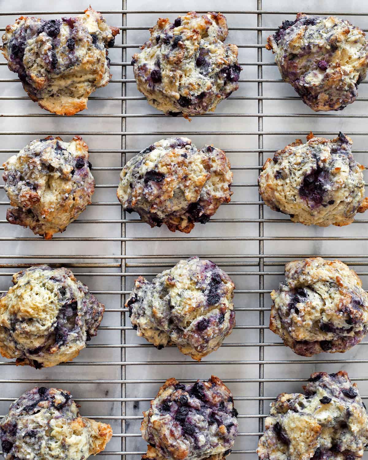 Scones on a wire cooling rack.