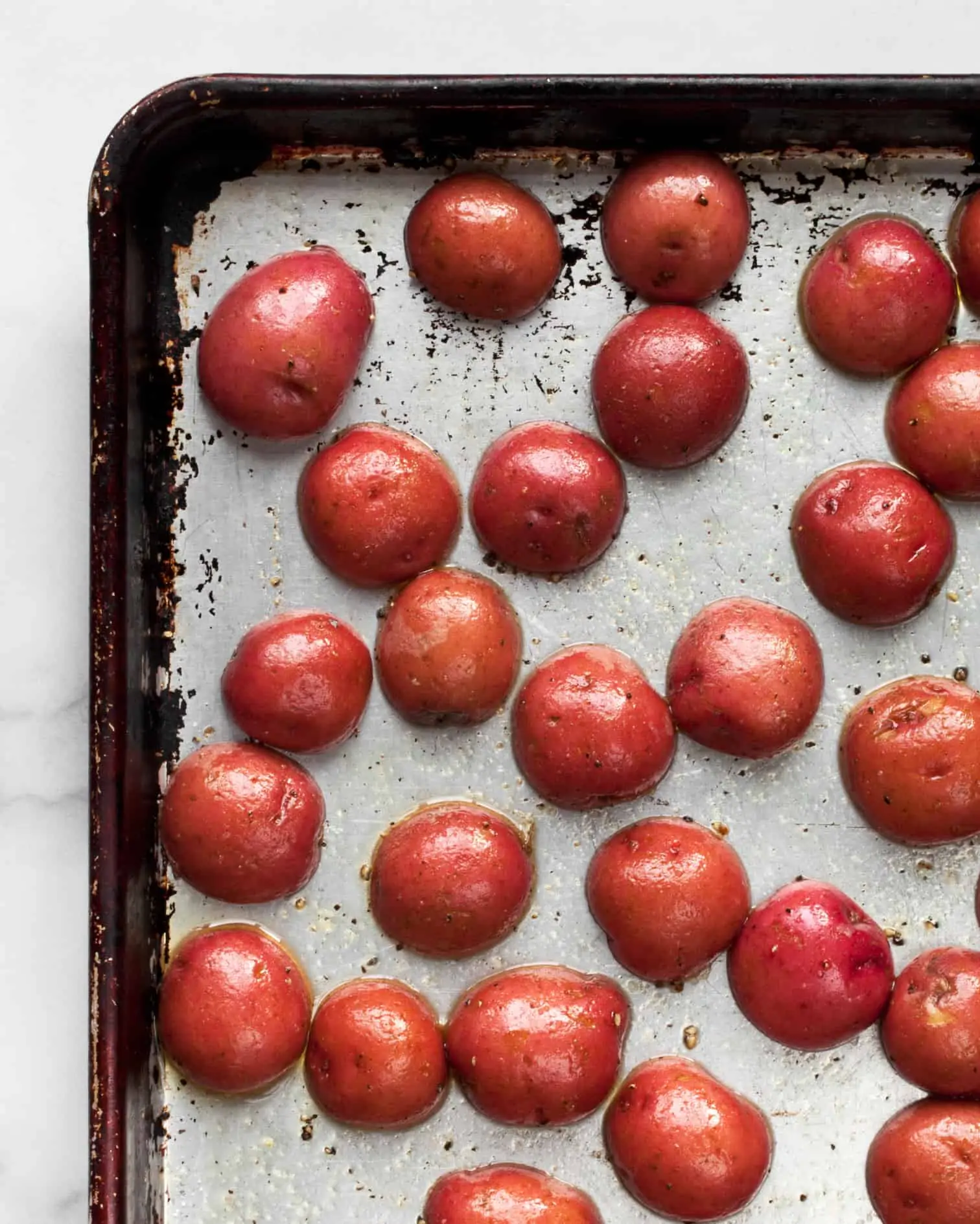 Red potatoes on sheet pan