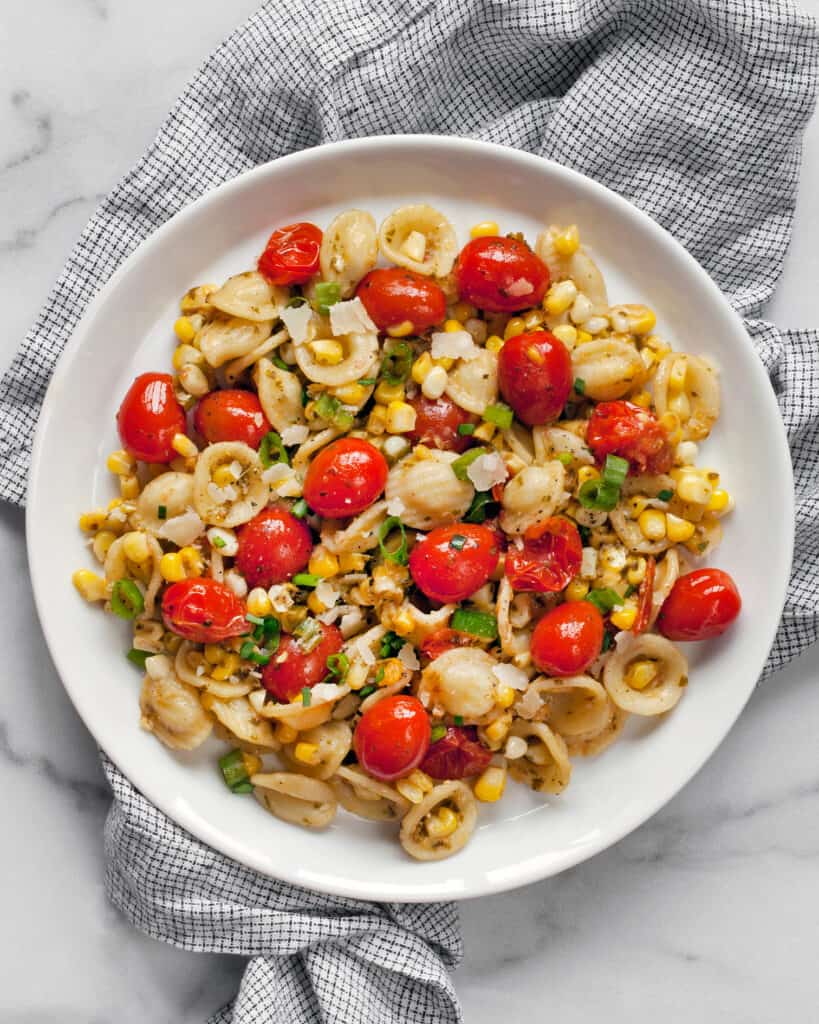 Orecchiette pasta recipe with corn and tomatoes
