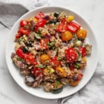 Roasted ratatouille quinoa on a plate.