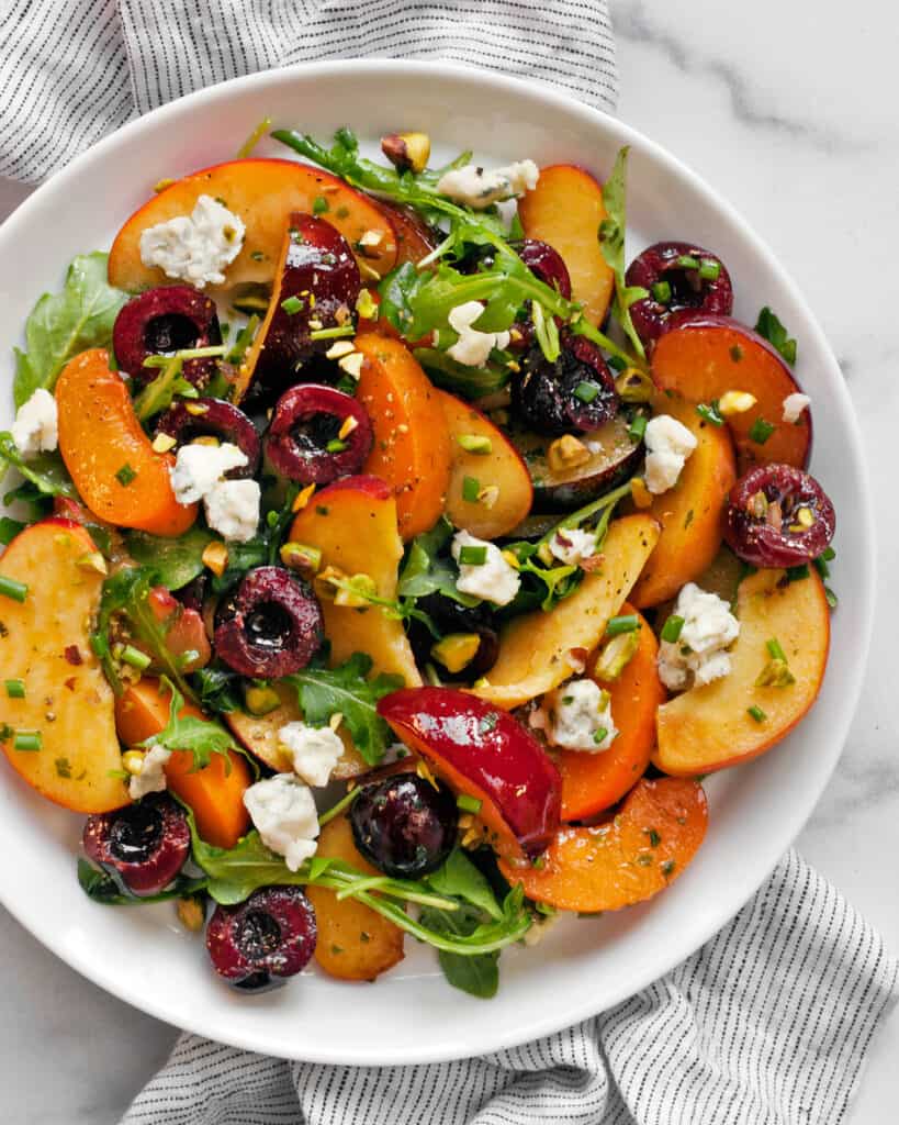 Stone Fruit Salad with Gorgonzola and Pesto Vinaigrette