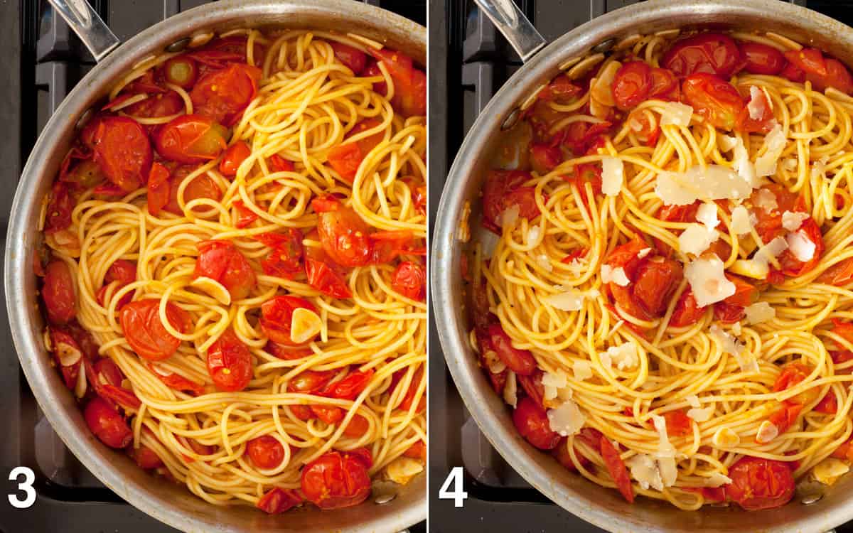 Spaghetti and parmesan folded into spaghetti.