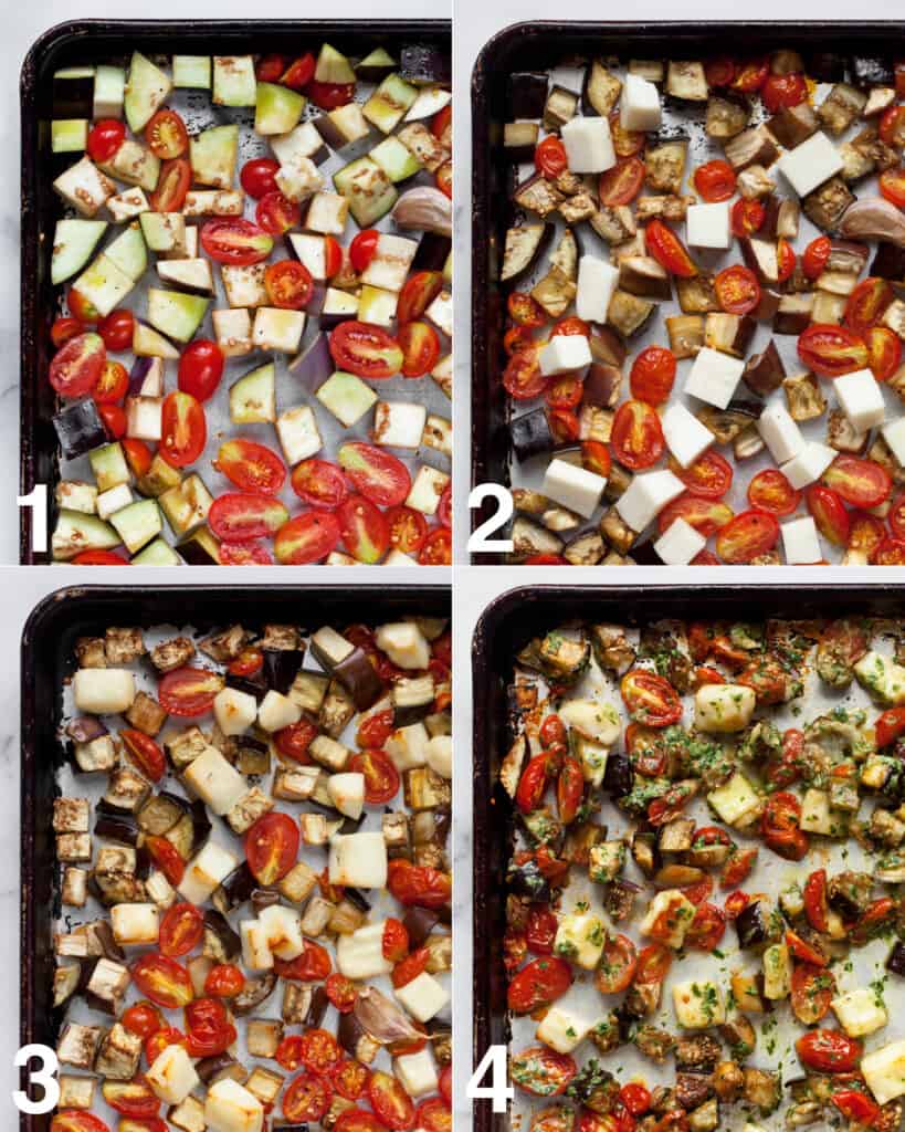 How to make roasted eggplant tomato halloumi