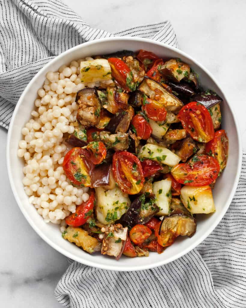 Roasted Eggplant and Tomatoes with Halloumi