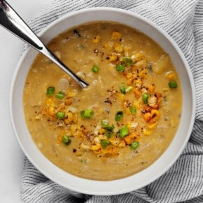 Corn chowder in a bowl.